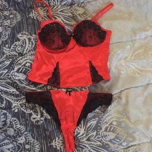 Red and black lace lingerie